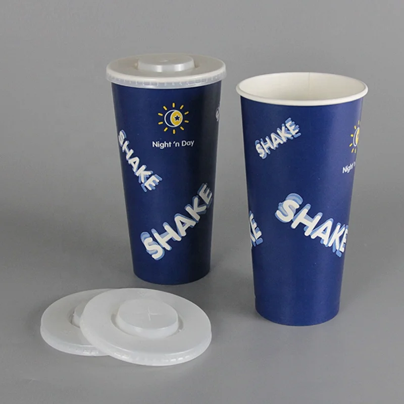 Blue Color Disposable Single Wall Paper Cup With Matching Lid for Cold Beverage Juice Beverage by PLA or PE Lined
