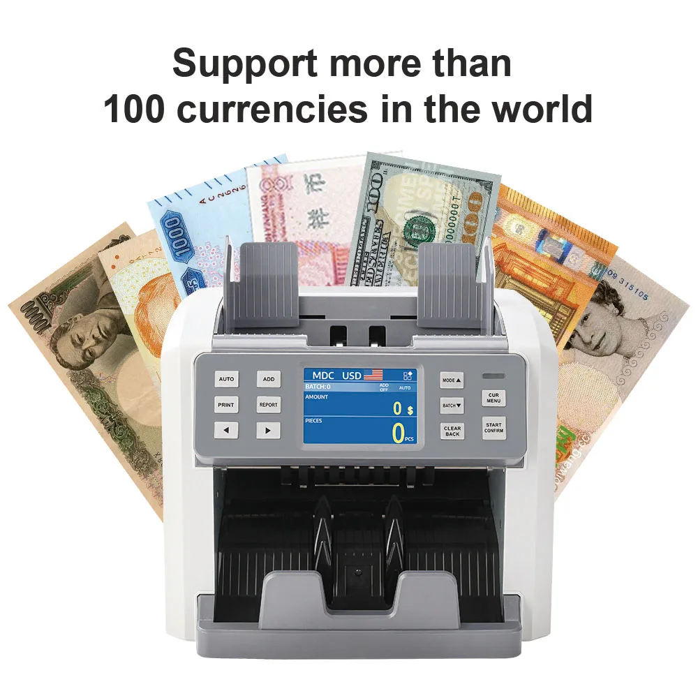 HL- P100 popular new money counter with 2 CIS frontloading bill counting machine  Serial Number Recognition Printing