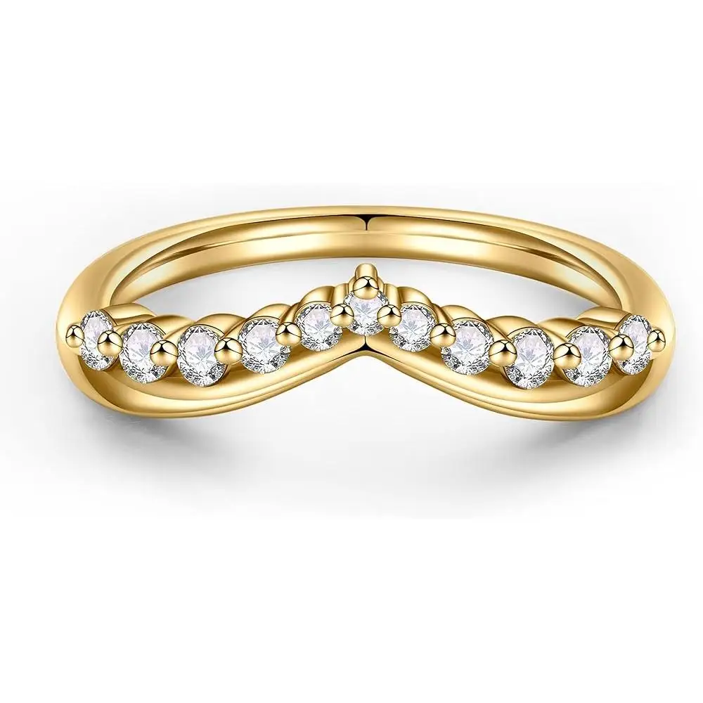 Tiara V Shaped Curved Moissanite Wedding Band for Women, D Color VVS1 Clarity Lab Created Diamond Stackable Rings 14K .