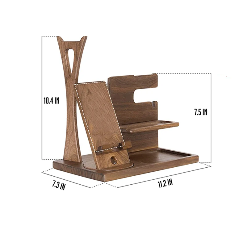 Desk storage rack bamboo phone docking station key holder wallet watch organizer desktop phone stand