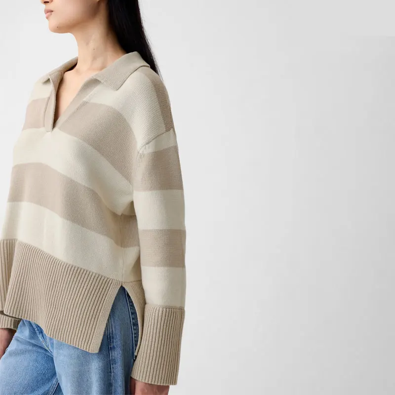 Custom Stylish Oversized Long Sleeve Ladies Stripe Sweater Knitted Sweaters for Women