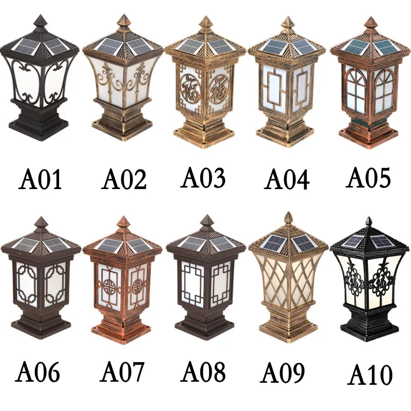 New chinese style stigma solar lights waterproof door post outdoor wall light villa gate garden pillar post door pier wall lamp