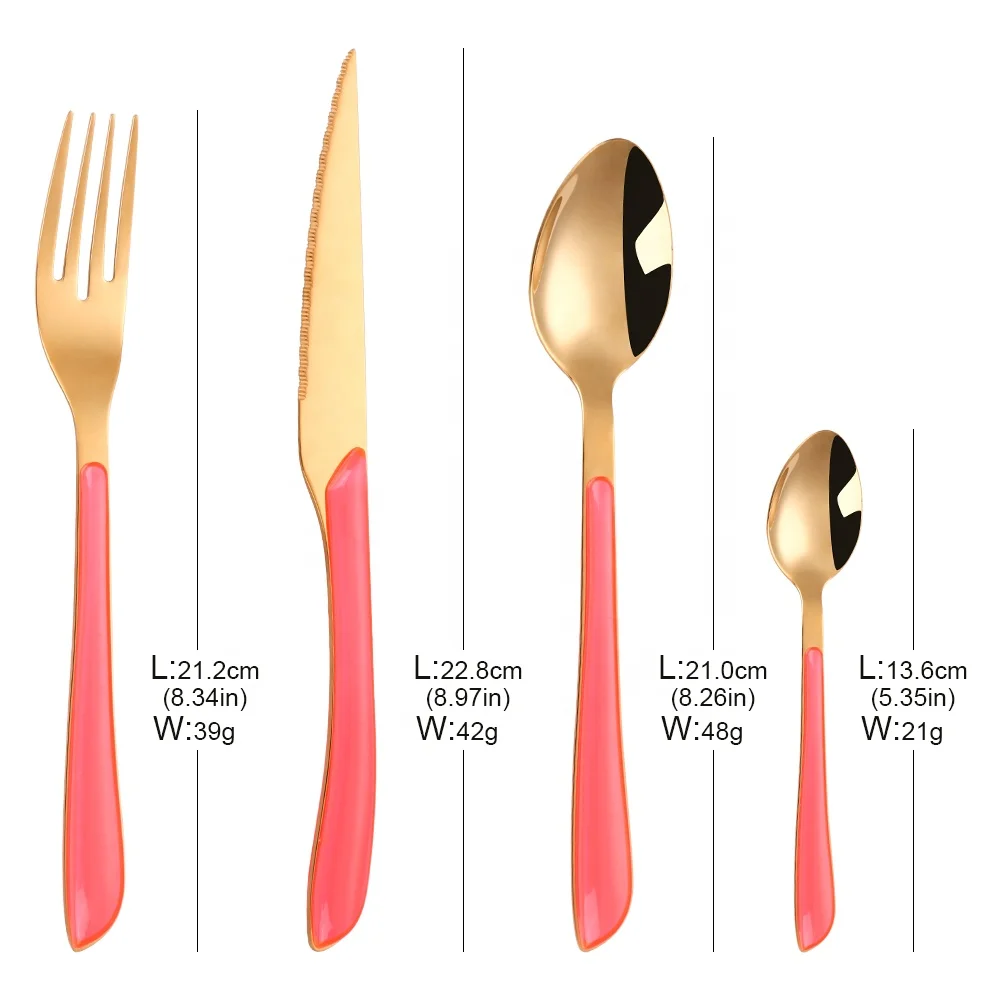 Stainless Steel Plastic Cutlery Set  Home Hotel Flatware ABS Handle Silverware Cutlery With Color Handles