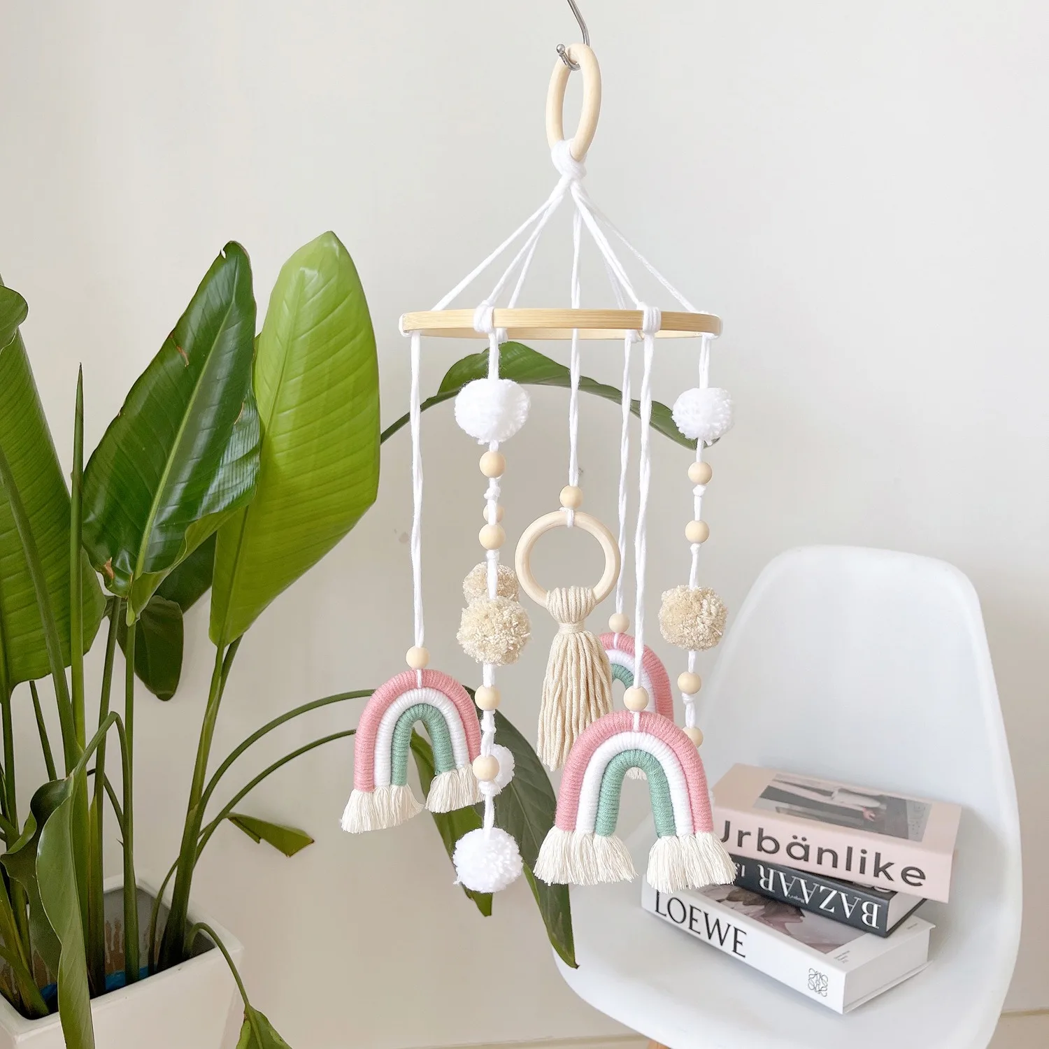 Nordic Rainbow Handmade Weaving Ornament Baby Bed Toys Mobile Rattle Kids Room Wall Decor Crib Hnagings