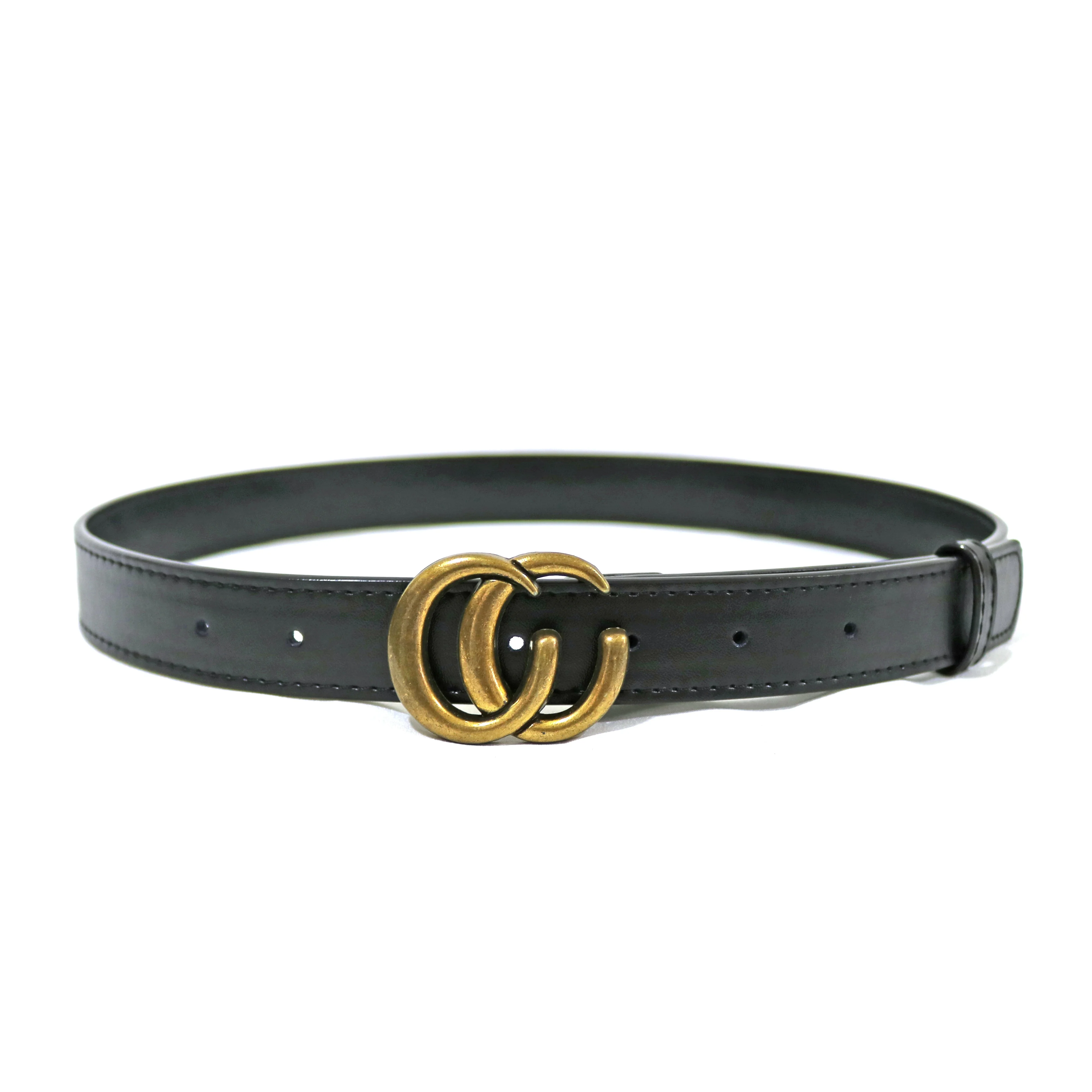 High Quality Simple Custom Logo High Quality Gold Buckle Black PU Leather Belt