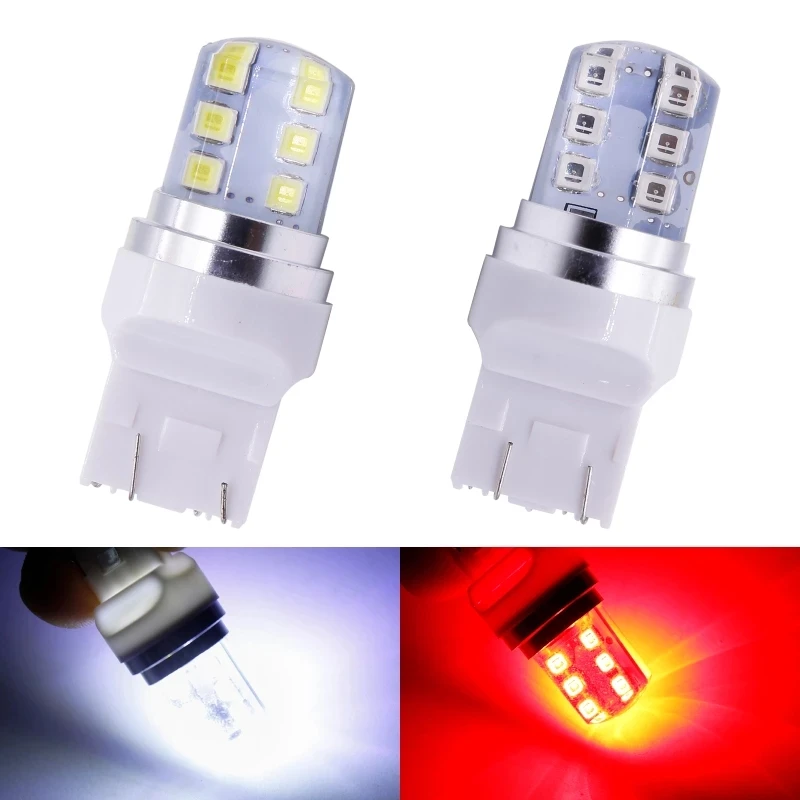 T25 3157 T20 7443 Strobe flash Blink 12 SMD 2835 LED Silicone reverse lights brake light Parking Lamp 12V White red blue