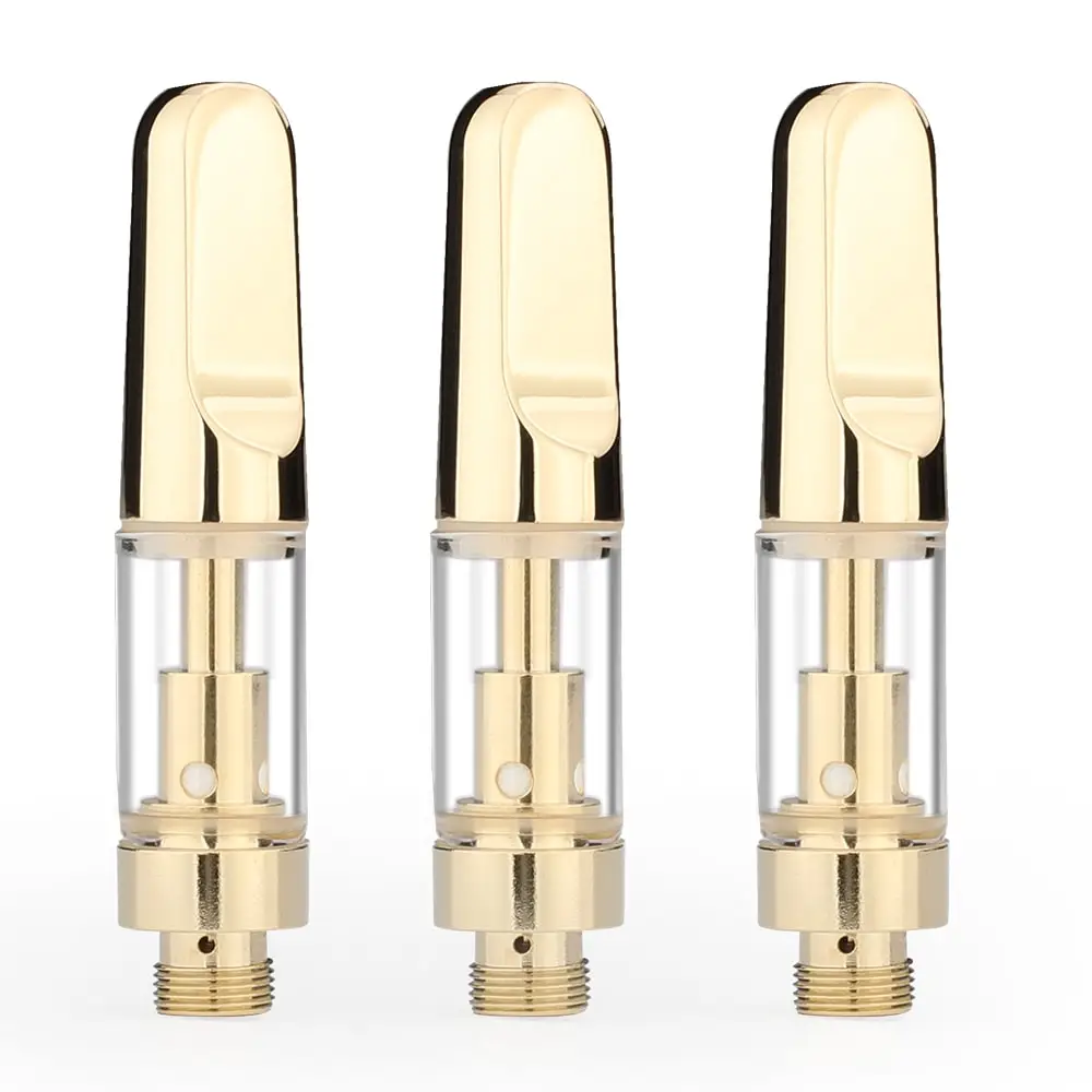 Gold CBD Vape Cartridge Ceramic Coil Cartridge TH205 0.5ML 1.0ML Glass Tank 510 Thread Empty Atomizer