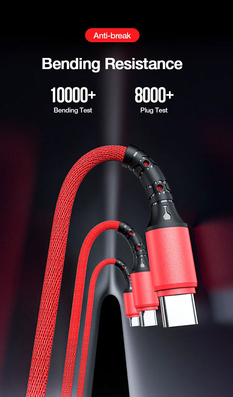 
led light Data Line 3 in 1 Cable For Android Type-c Mobile Phone Usb One Dragging Three Cord 1.2M 