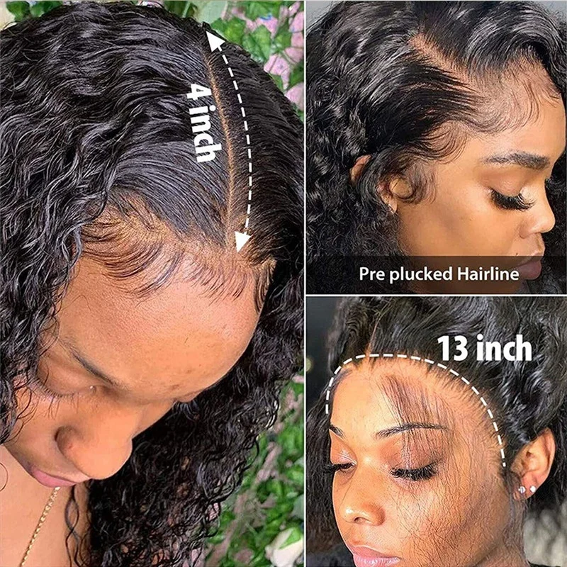 Fuxin Short Bob Wigs Human Hair Lace Front Water Wave Peruvian Transparent Lace Frontal Wigs 150% Density Short Black Bob Wig