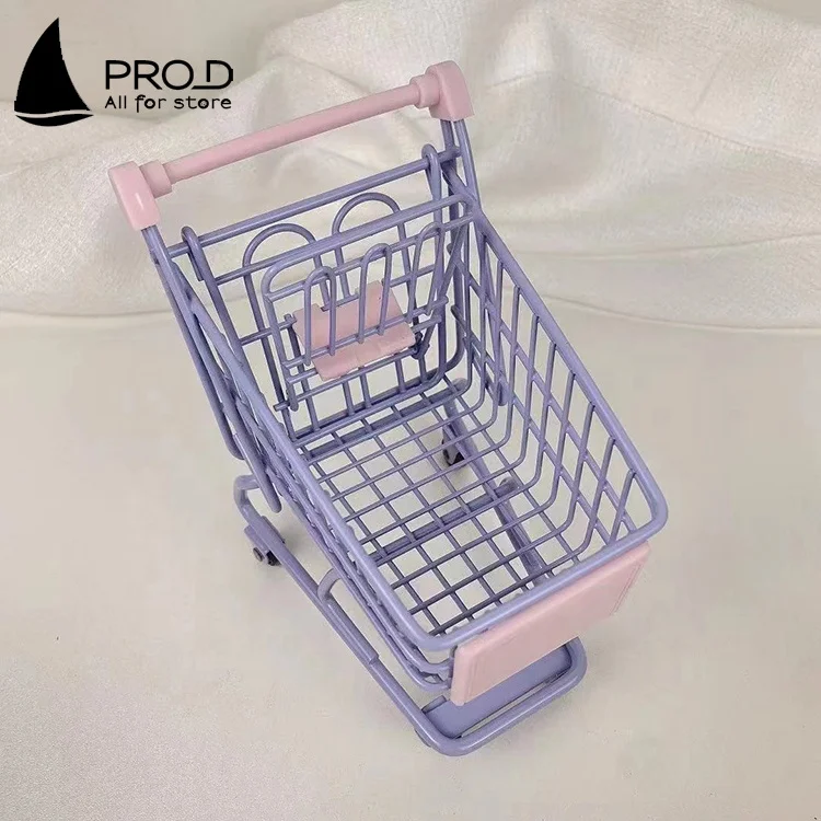 Home Cosmetics Desktop Storage Cart Supermarket Iron Metal Mini Toy Shopping Cart