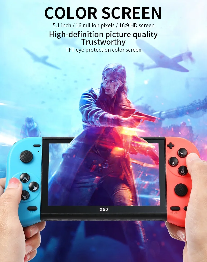 Handheld Game Console 5.1 inch HD Screen Portable Gamepad Player 6800+ Retro Classic Games 4K HD TV Video game Consoles X50