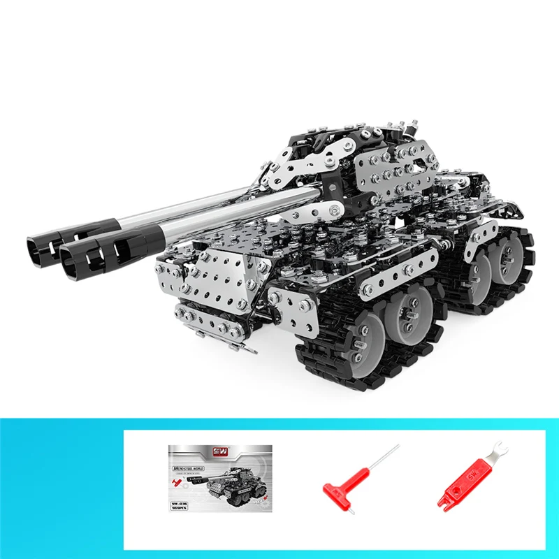 New 2022 Alloy Metal Car 969 Pcs Building Blocks Sets DIY Stainless Steel Double Gun Tank Toy Kids