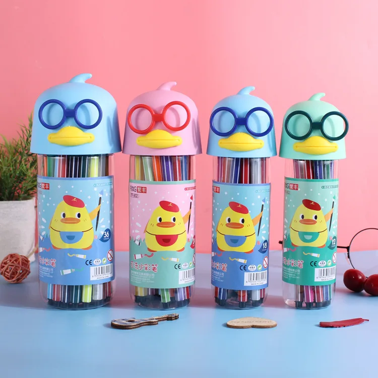 Children cartoon eyes duck barrel color pen 12 color painting set wholesale primary school stationery graffiti drawing