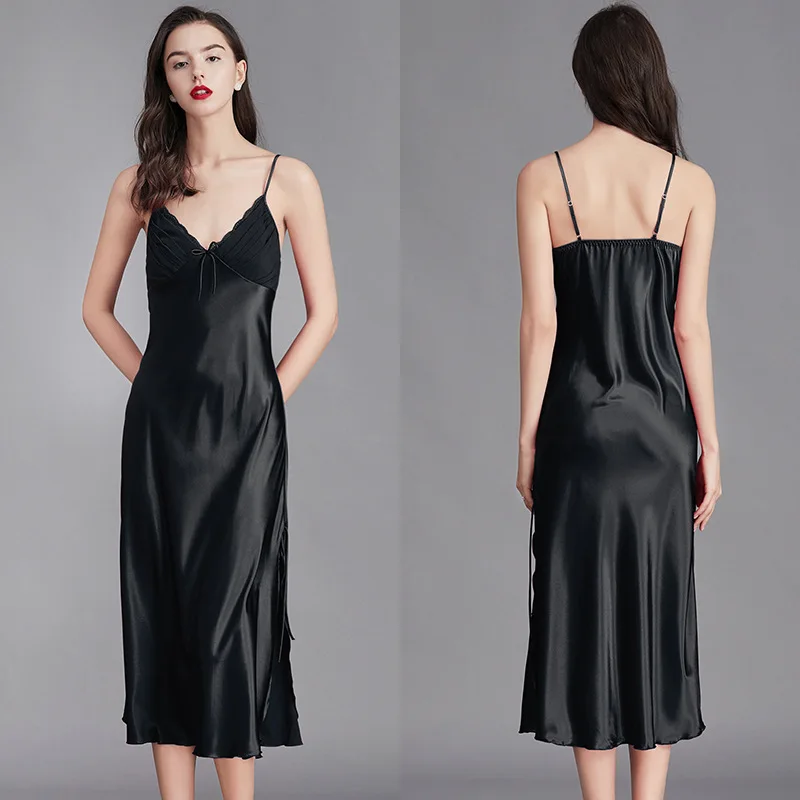 Long Nightgown For Women Sexy Satin Silk Chemise Lingerie Slip Dress Night Gown