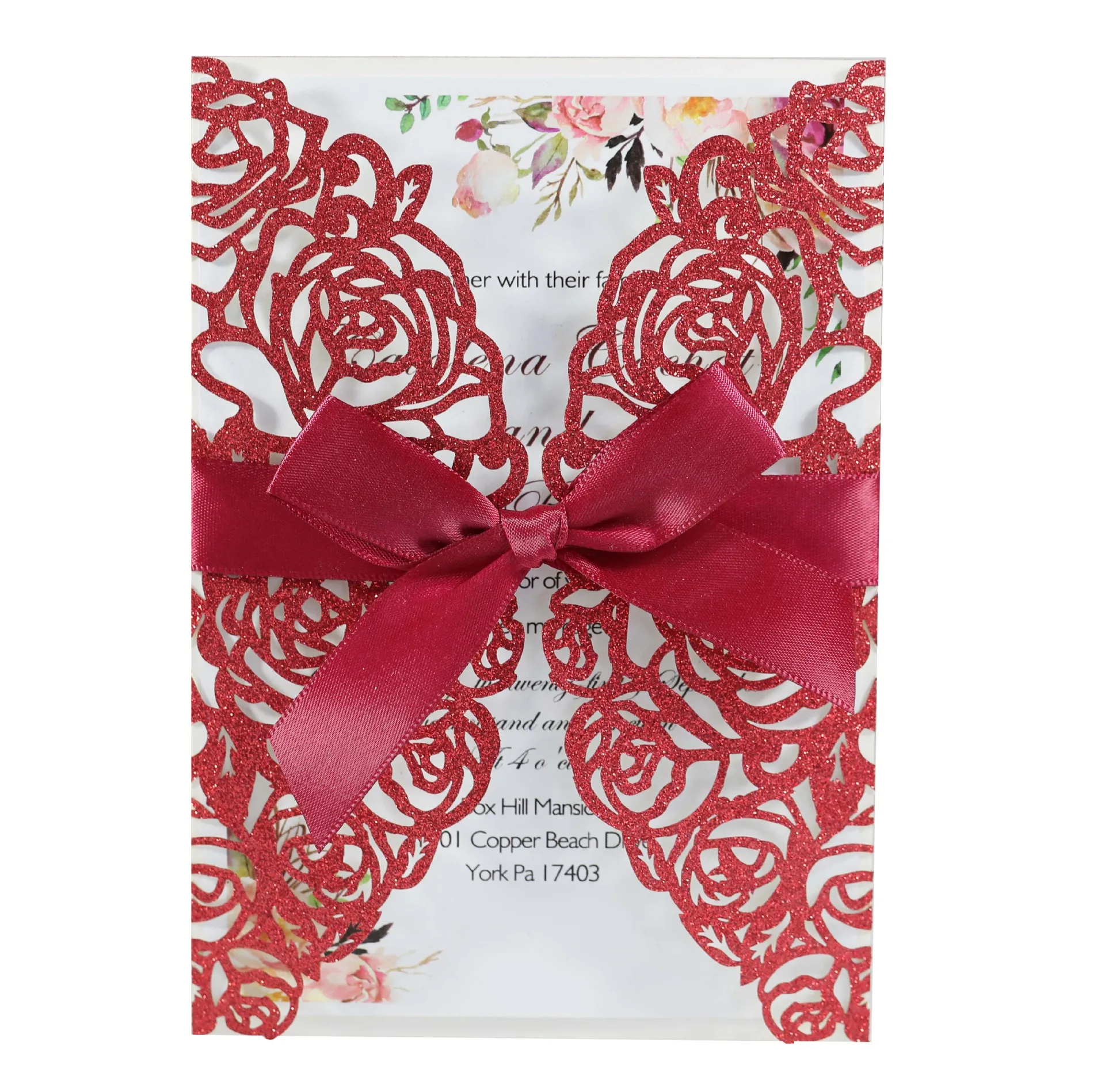 Custom fancy elegant wedding invitations card glitter carte d invitation mariage wedding card