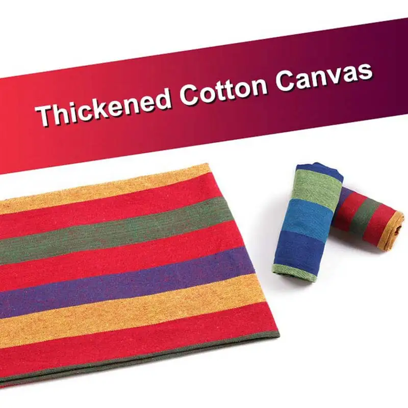 Indoor Outdoor Colorful Striped Camping Hammock Home Travel Camping Swing Thick Canvas Bed Hammock for Garden Sports Adult 0.8KG