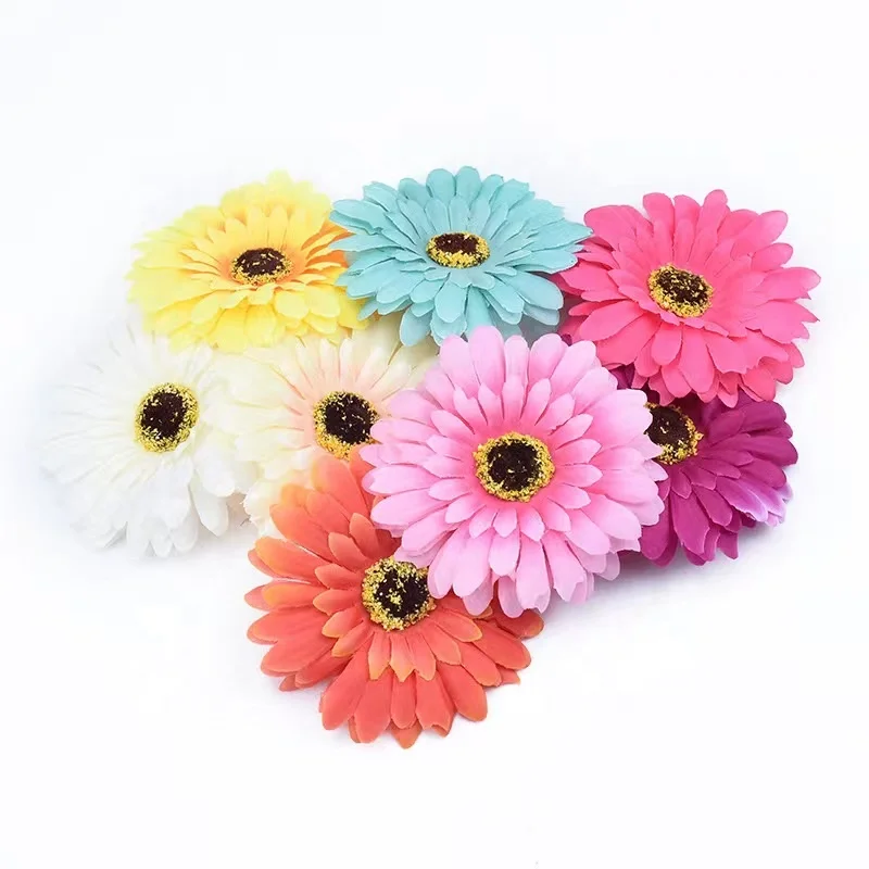 Colorful artificial daisy flower heads for DIY decoration