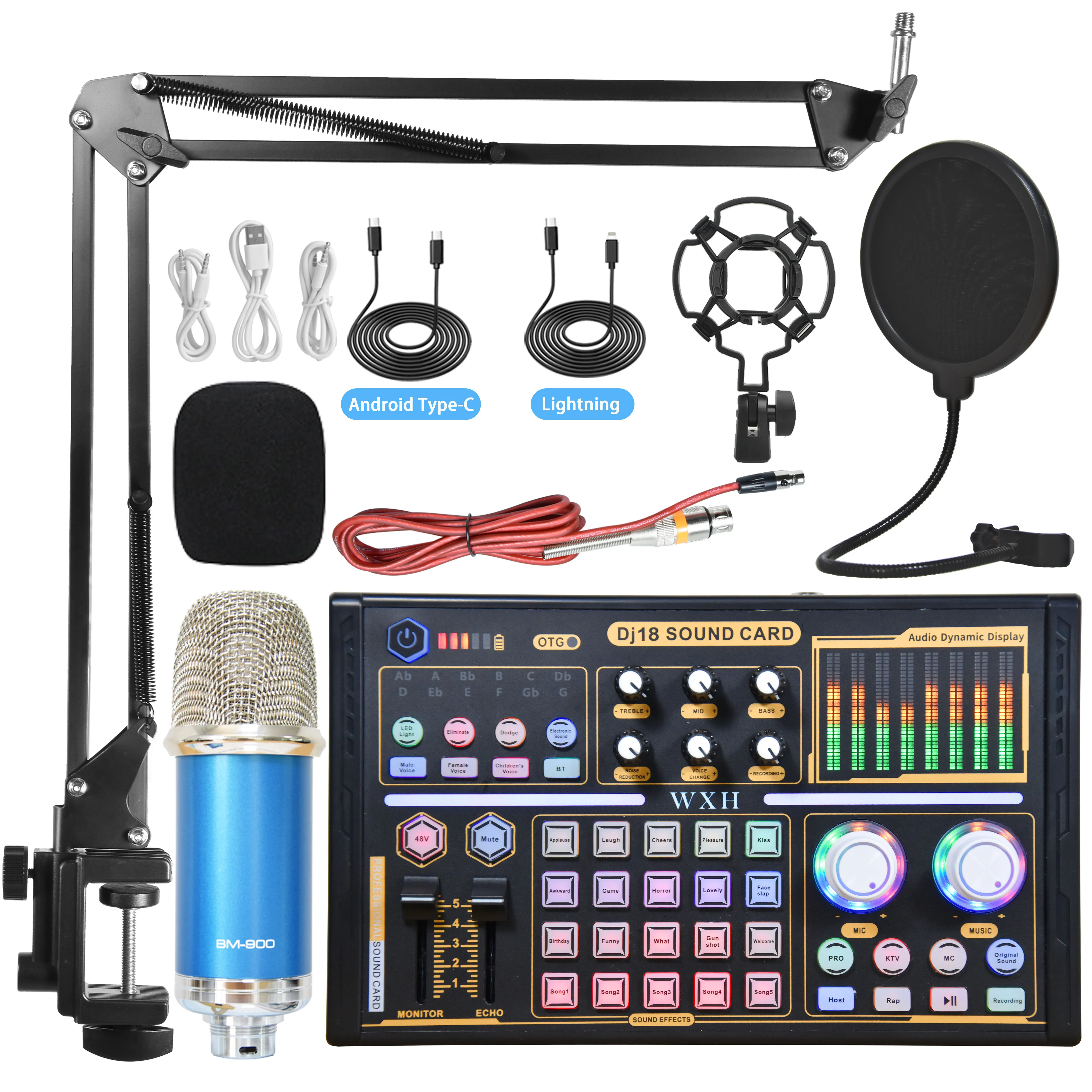 Профессиональный BM800 900 K20 Microfono & DJ18 многофункциональный набор звуковых карт 48 В караоке студийный записывающий