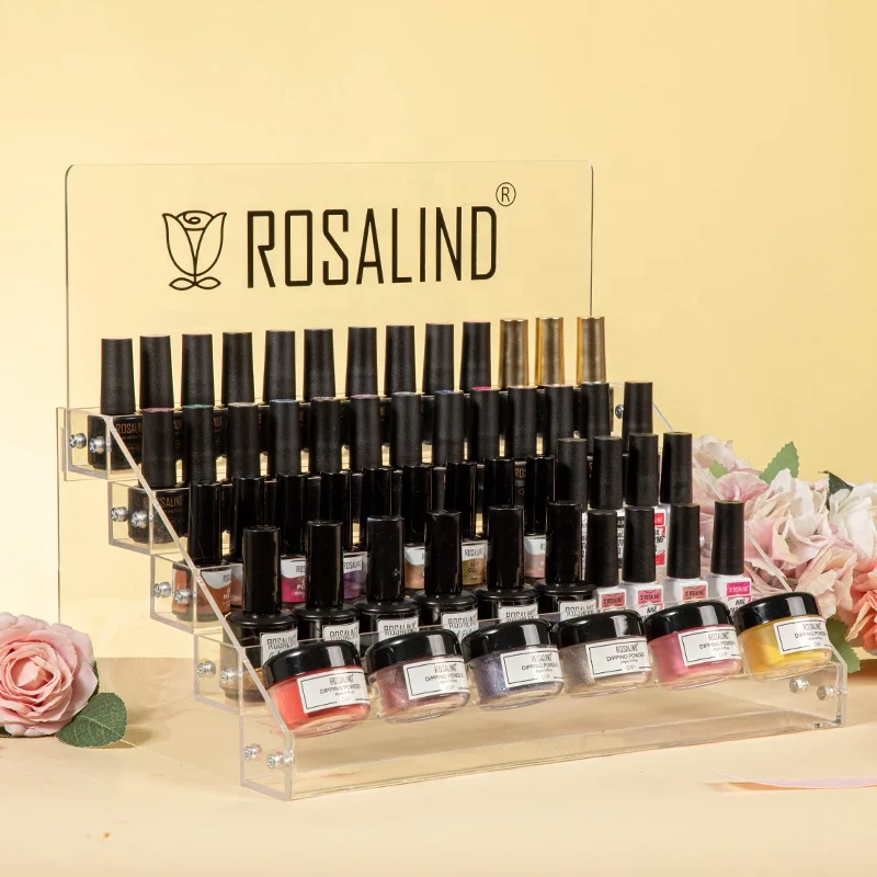 ROSALIND nail manufacture custom multi-layer table clear acrylic cosmetic rack gel nail polish shelf display stand