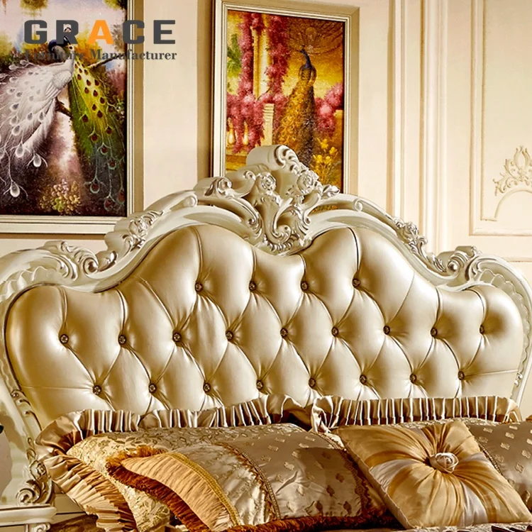 H8816W hotel high quality european style wood leather queen size bed