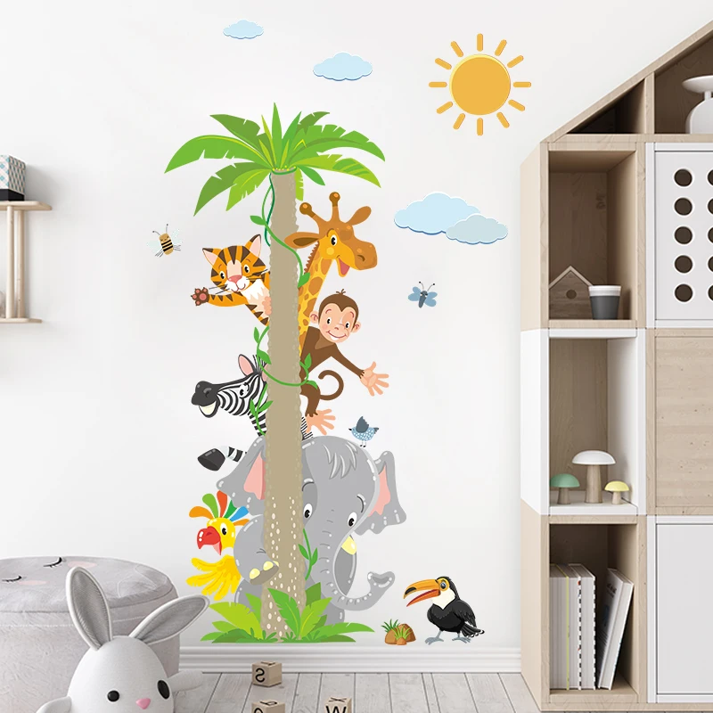 Monkey Elephant Stickers Jungle Animals Wallpaper For Bedroom Self Adhesive Living Room Decal TV Background Decorative Murals