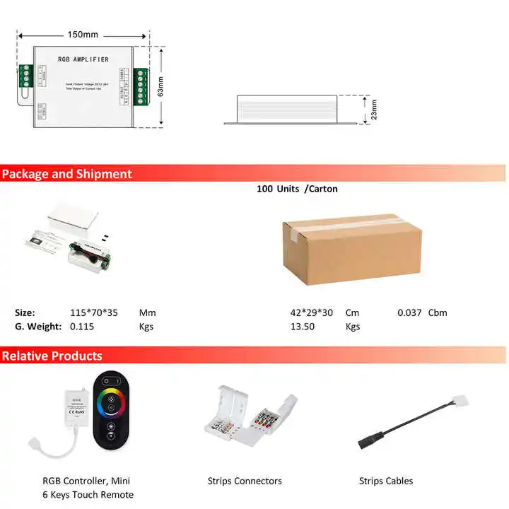 rgb amplifier 18A Custom Manufacturer 12v 24v 18A 216W aluminum case 5050 rgb led strip signal repeater led power amplifier