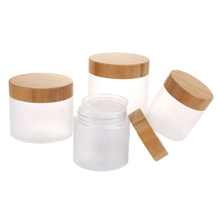 Quality 200g Pet Cream Cosmetics Transparent Bottle Empty Tank Wrapped Bamboo Cover Empty Pet Plastic Cosmetic Jar