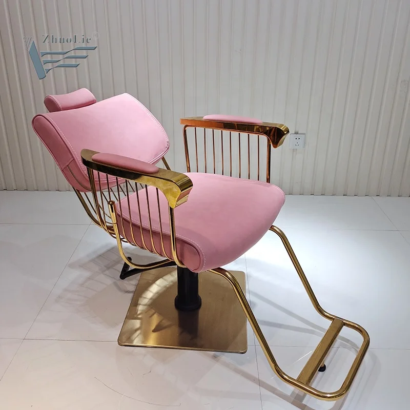hair salon Pink gold Reclining hydraulic Adjustable lift beauty salon equipment Barber Chair styling chair for Salon