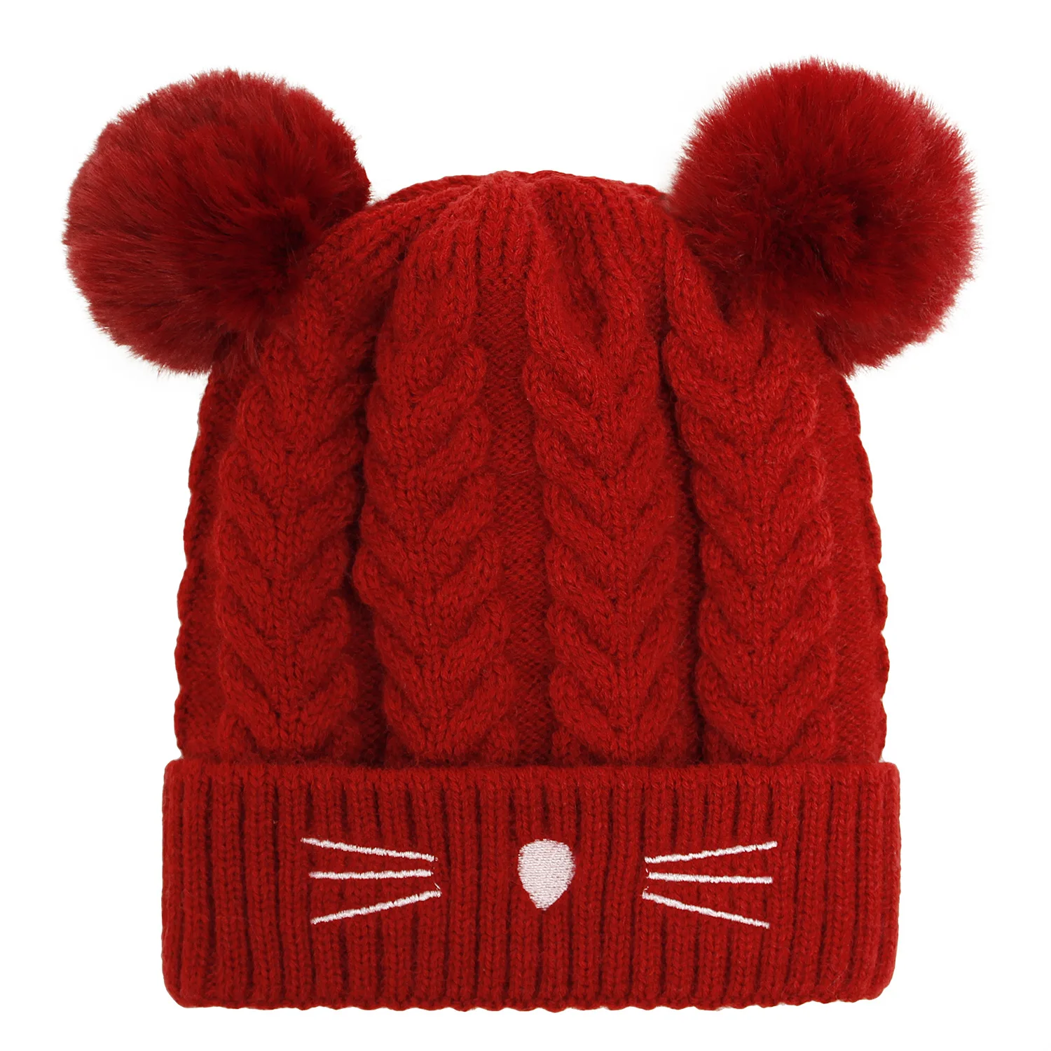 2022 New cute design winter baby hat cat design knitted pompom kids beanie hat