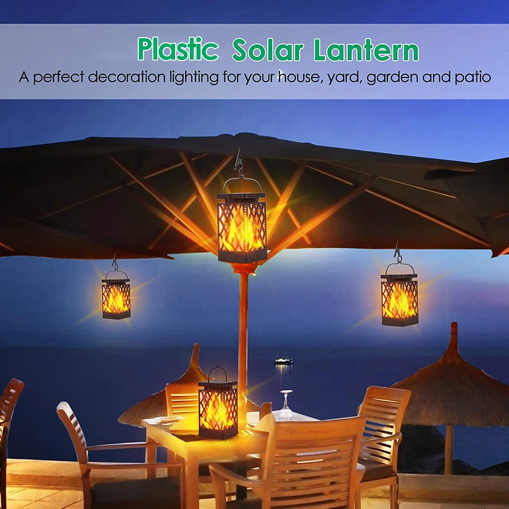 Flameless Hanging Dancing Flickering Flame Led Solar Decorative Plastic Led Candle Lantern