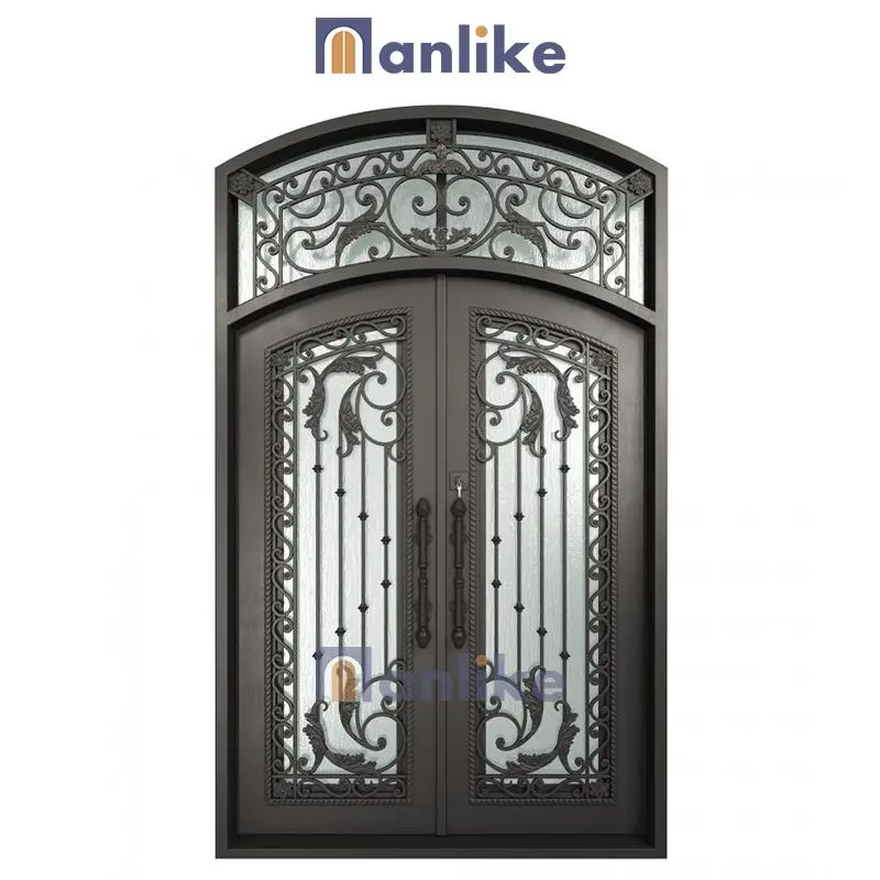 Anlike Antique Decorate Villa Front External Entry Security Main Entrance Exterior Galvanized Arched Wrought Iron Door For House