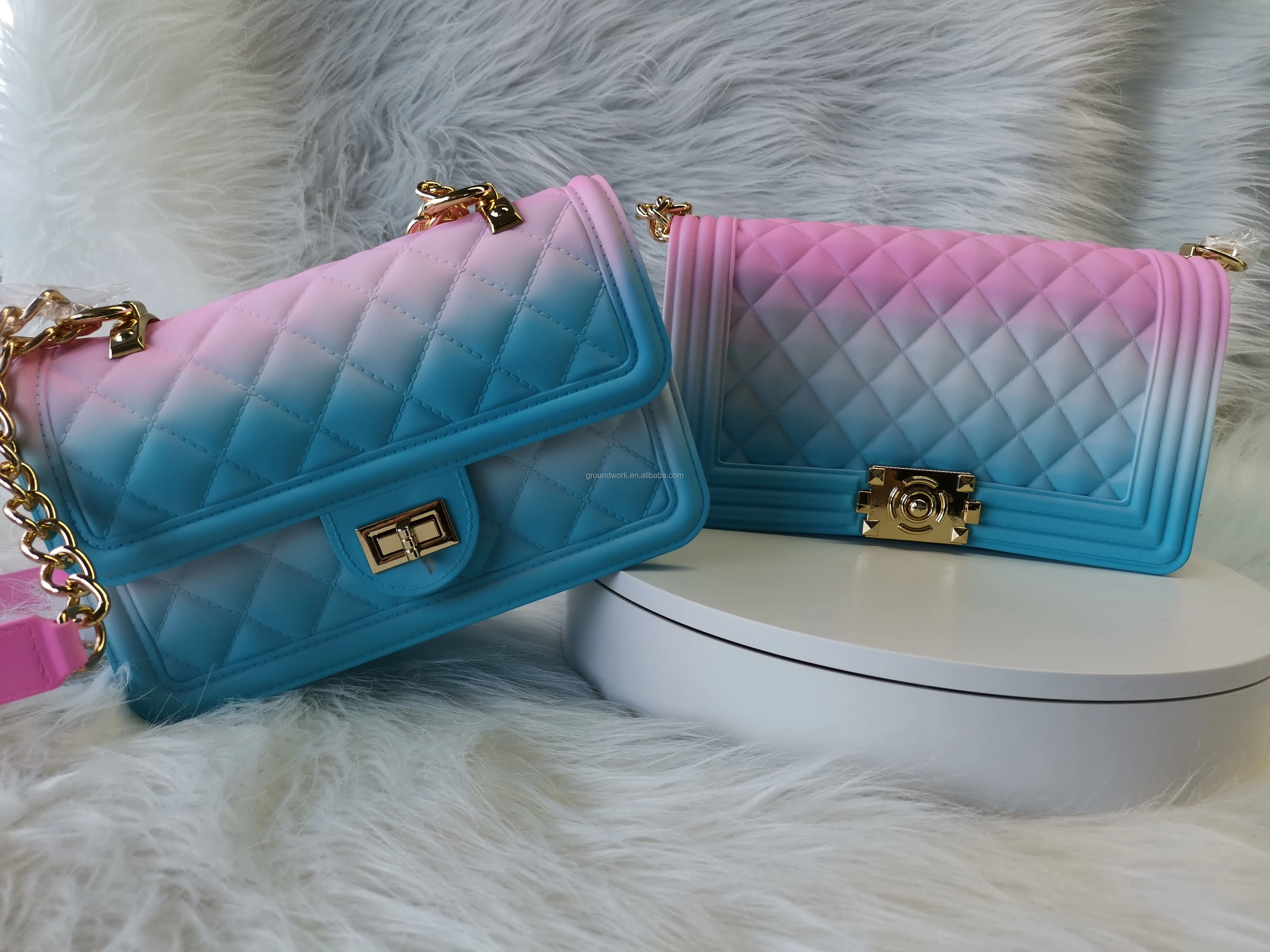 GW jelly purseSmall Amazon best selling colorful Fashion luxury rainbow purse lady candy handbag bag with chain