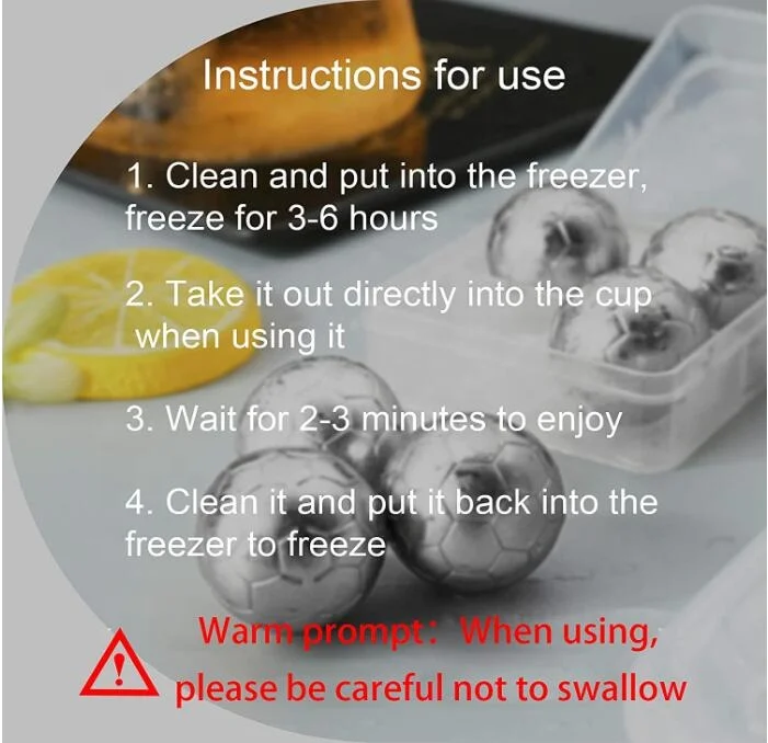 Высококачественные кубики льда из нержавеющей стали в форме футбольного мяча, многоразовый кубик льда