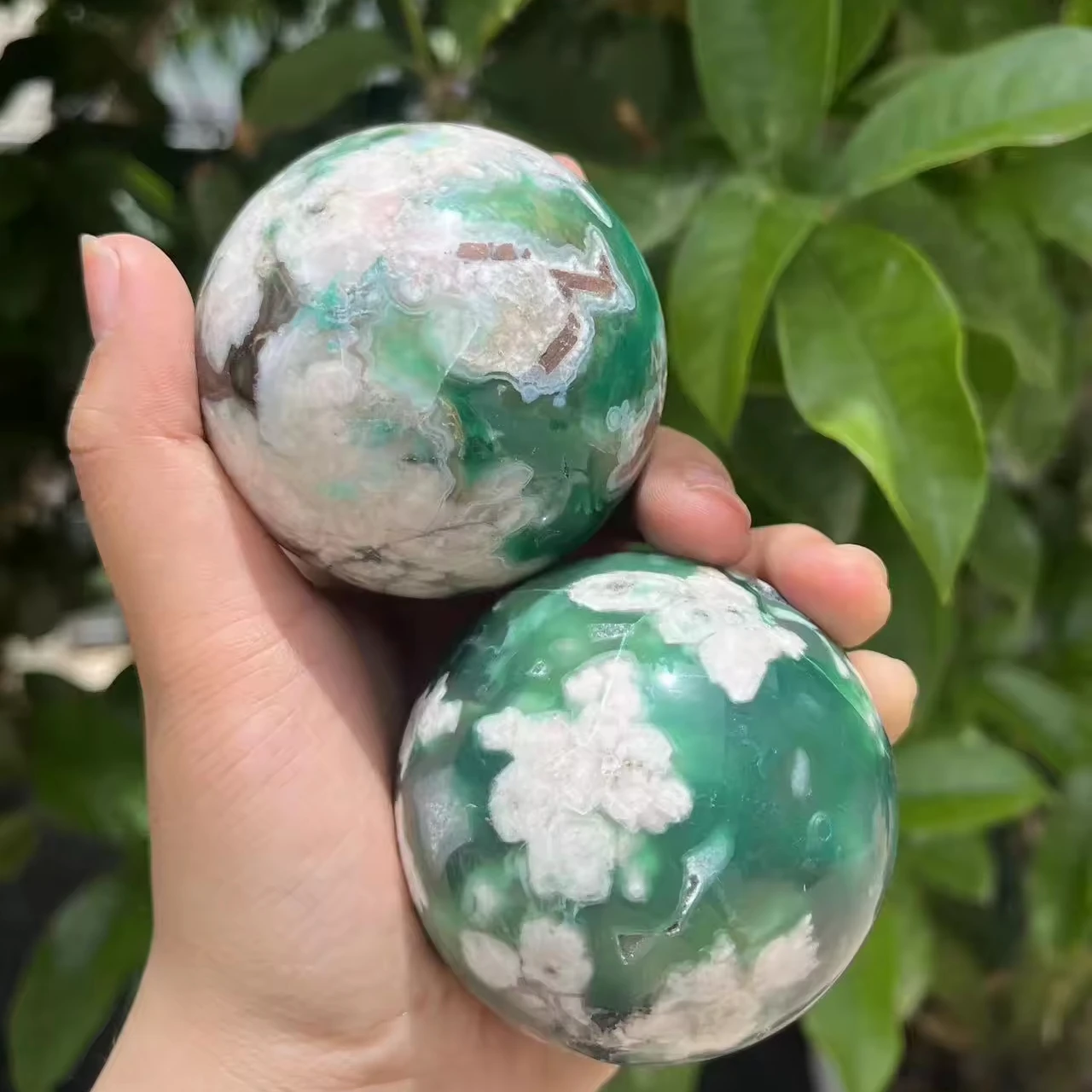 Wholesale Fanshi  Green Flower Agate sphere Crystal Cherry Drying Ball Polished Quartz Stone Healing Crafts Gift Home Decoration