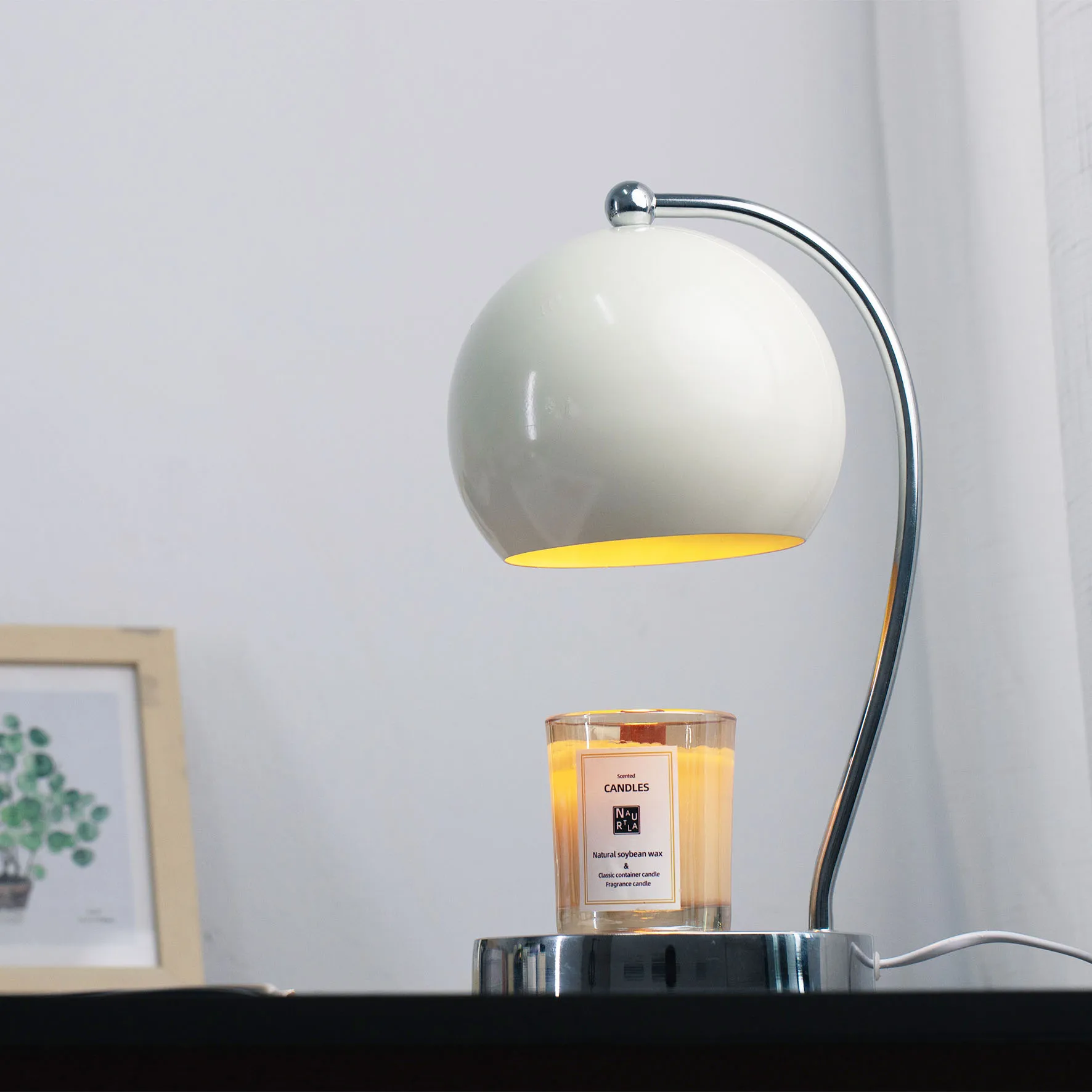 Metal Ball Candle Warmer Lamp Electric Scented Jar Candles Dimmer Wood Base Table Lamp Aroma Burner Melter GU10 Halogen