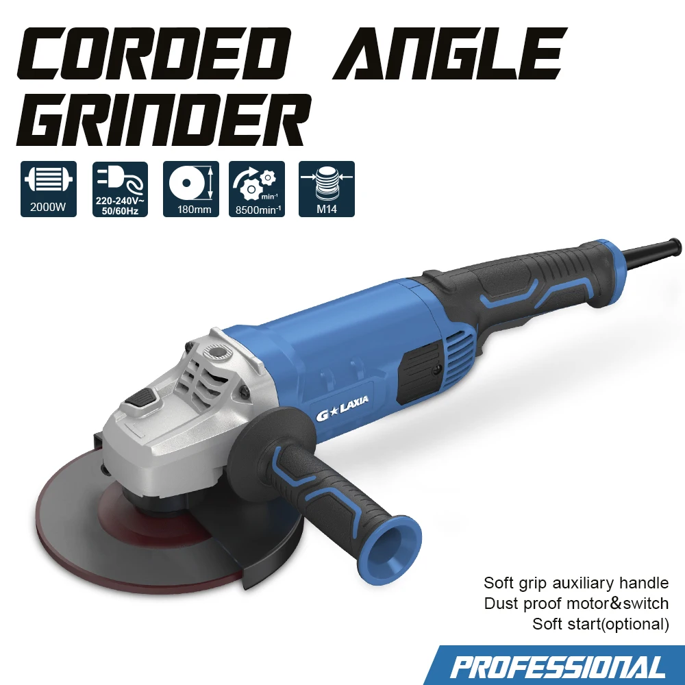 Hot sale!Manufacturers 180mm 2000W Hand Angle Grinder with soft grip