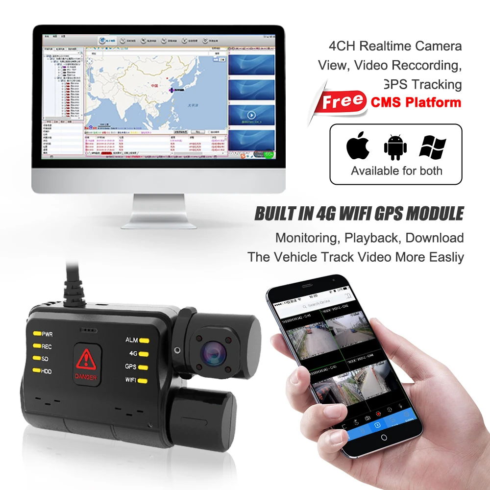 MCY 2K Full Hd Dash Cam Camera Driving Recorder Front And Interior Cabin Dashcam Dual Lens With FREE CMSV6