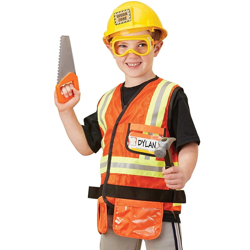 Engineering Construction Worker Costumes Role Playing Toy Include Tool Vest Helmet Funny Party Child Costume for Kids