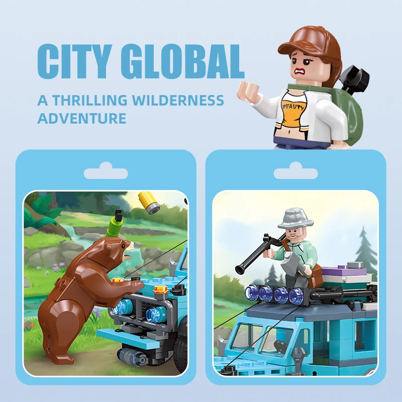 JIESTAR City Series Kids Holiday Camper Van Caravan Motorhome Truck Toy Model Diy Building Block Set Small Gift For Boy And Girl