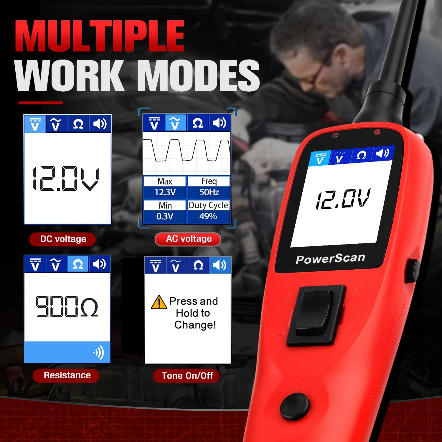 Autel PowerScan PS100 AVOmeter/test light/ built-in flashlight /short circuit/ indicator relay/component tester diagnostic tool