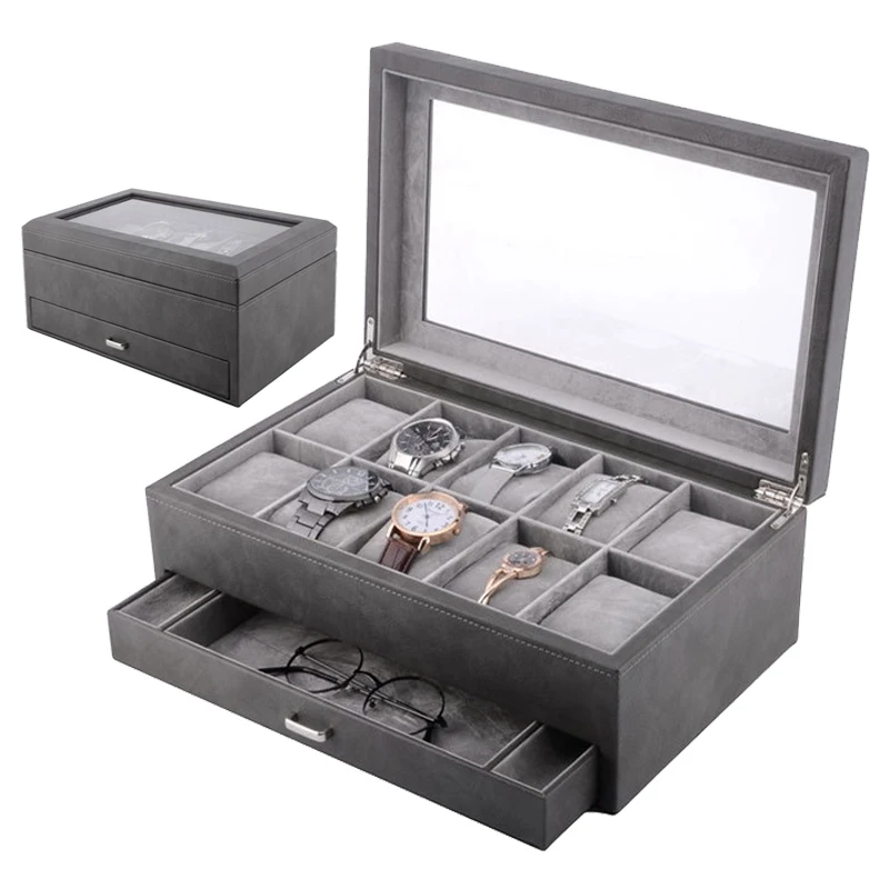 OEM excellent quality watch packing box multi-functional men women jewelry glasses organizer pu leather watch case