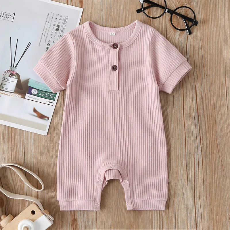 
Manufacture direct sale kids romper clothes summer short sleeve cotton jumpsuit pure color baby romper 