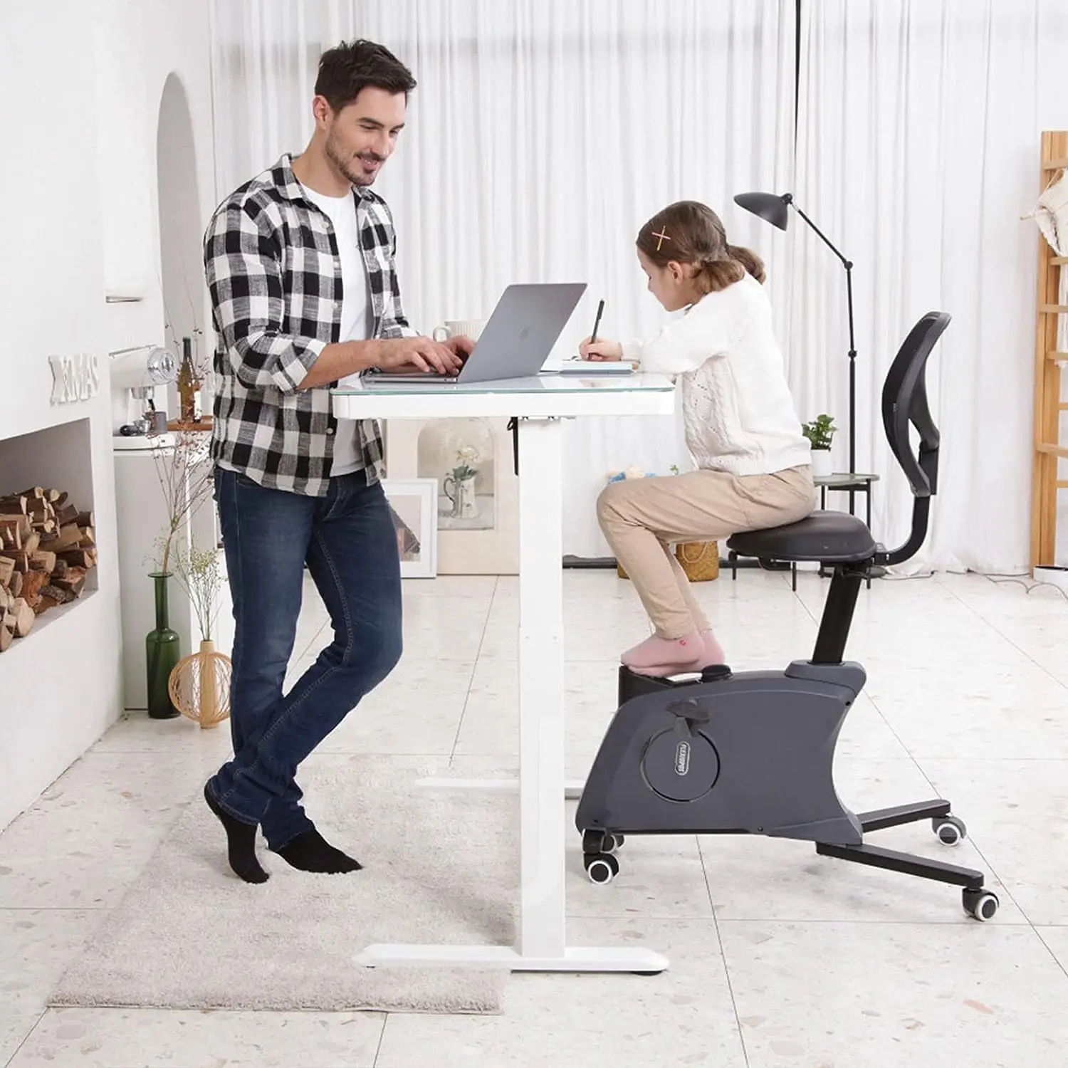 Single Motor Glass Electric Sit Standing Desk with Drawers Height Adjustable Electric Stand Up Desk Home Office Computer Table