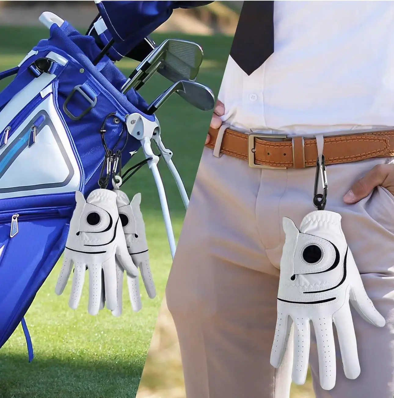 Manufacturer Custom Leather Sheepskin Left Hand Golf Gloves with Magnetic Metal Ball Marker Golf Glove Hanger Plastic Holder