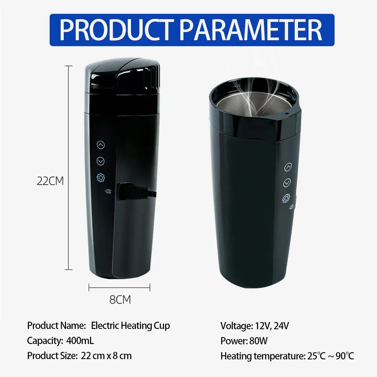 Stainless Car Heated Smart Mug With Temperature Control Water Cup 12V/24V Electric Water Cup Kettle Coffee Tea Milk Heated 400ML