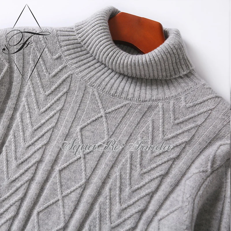 men cable knit Cashmere turtleneck sweater