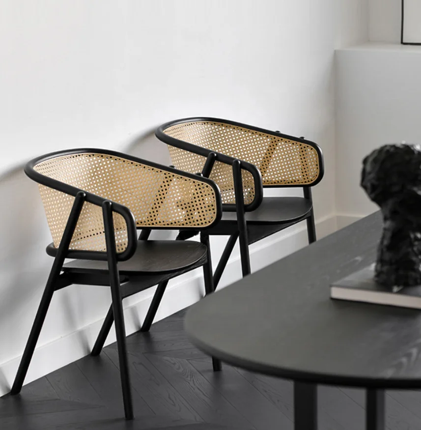 Minimalist style restaurant furniture homestay hotel cane armchair vintage dining chair