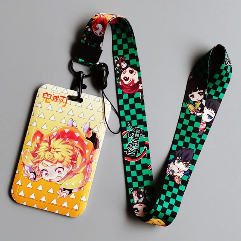 28 Styles double-sided printing Anime Bus Card Case School Meal Plastic Cards Holders Anime Card Lanyard ID Demon Slayer