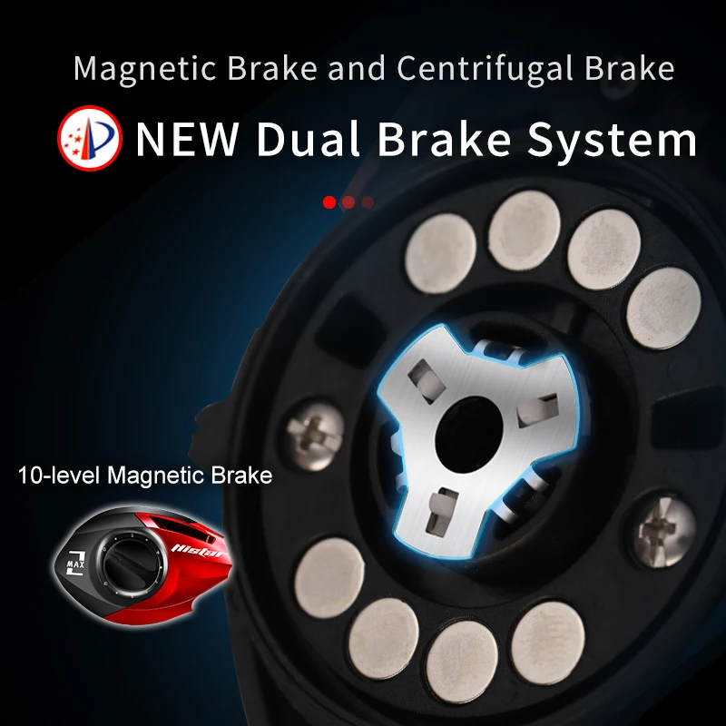 HISTAR 5+1 BBs 6.3:1 High Gear Ratio 8KG Drag Power MAX Series Dual Brake System Gold Baitcasting Fishing Reel