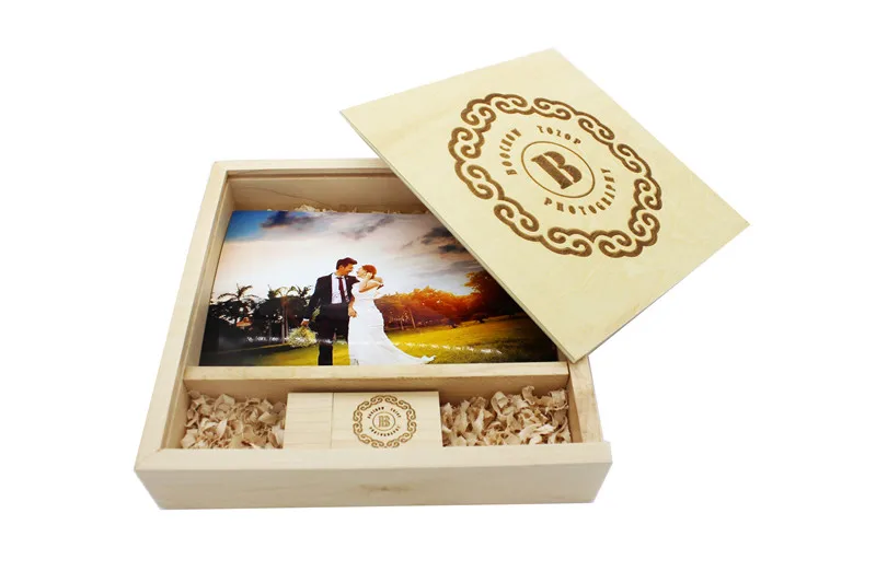 Decorative Wooden Photo Box Includes Glass Usb Flash Drive With Custom Logo